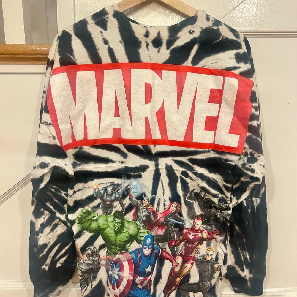 Marvel Black and White Tie-Dye Avengers Spirit Jersey XS